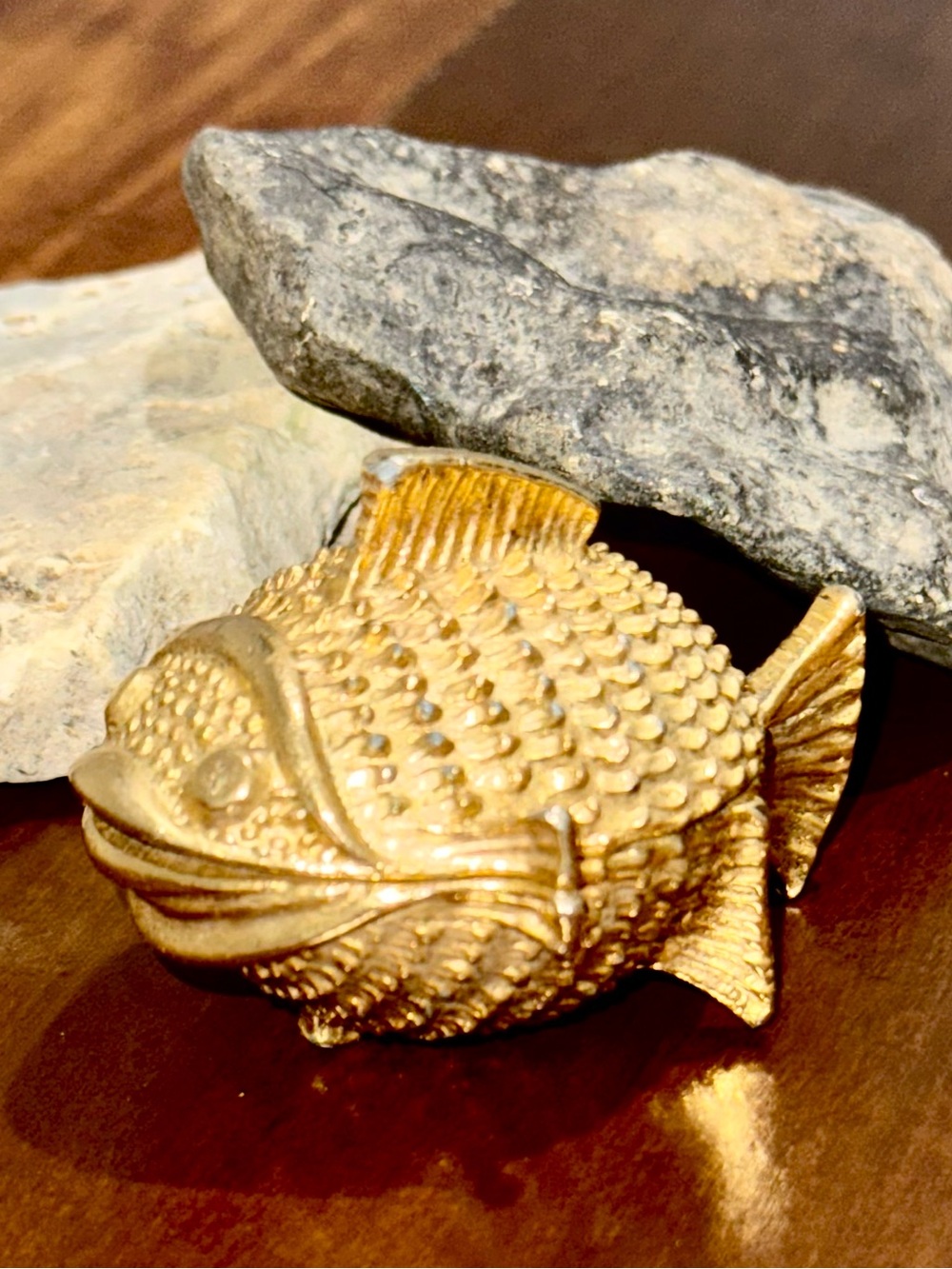 Vintage Gold Brass Fish Trinket Box